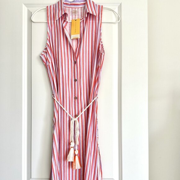 NWT Palmacea Orange/Lavender Stripe Cotton Sleeveless Long Cami Coverup Size XS - Picture 1 of 12